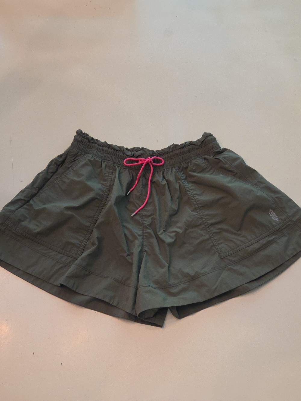 FP Movement Horizon Hike Shorts Terrain Olive Green Pink Drawstring Small